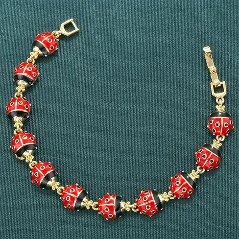 Beetle Bracelet for Women Gold Plated Dainty Cute Red Black Enamel Ladybug Animal Tennis Bracelets Sweet Fine Party Holiday Jewelry for Her 7.48inch in Saudi Arabia