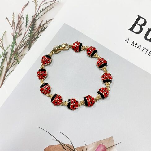 Beetle Bracelet for Women Gold Plated Dainty Cute Red Black Enamel Ladybug Animal Tennis Bracelets Sweet Fine Party Holiday Jewelry for Her 7.48inch in Saudi Arabia