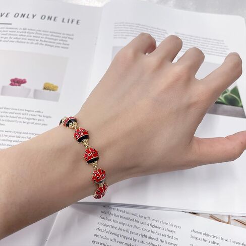 Beetle Bracelet for Women Gold Plated Dainty Cute Red Black Enamel Ladybug Animal Tennis Bracelets Sweet Fine Party Holiday Jewelry for Her 7.48inch in Saudi Arabia