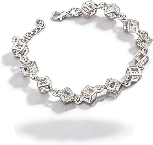 Silver Cubic Crystal Chain Bracelet for Women, S925 Adjustable Tennis-Inspired Crystal Bracelet, Versatile for Parties, Dates, Daily Commutes and Casual Vacations in Saudi Arabia