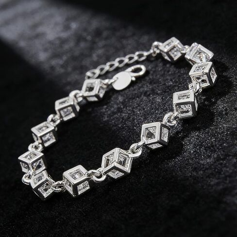 Silver Cubic Crystal Chain Bracelet for Women, S925 Adjustable Tennis-Inspired Crystal Bracelet, Versatile for Parties, Dates, Daily Commutes and Casual Vacations in Saudi Arabia