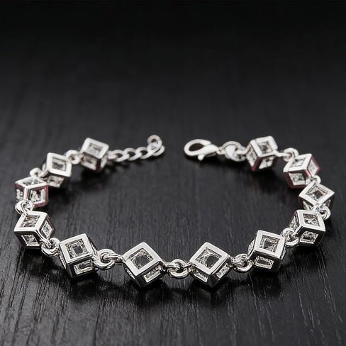 Silver Cubic Crystal Chain Bracelet for Women, S925 Adjustable Tennis-Inspired Crystal Bracelet, Versatile for Parties, Dates, Daily Commutes and Casual Vacations in Saudi Arabia
