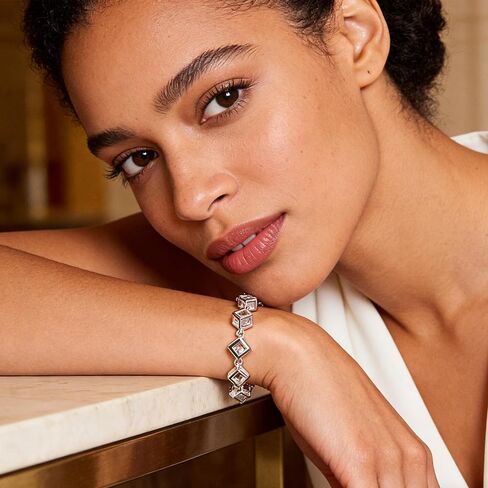 Silver Cubic Crystal Chain Bracelet for Women, S925 Adjustable Tennis-Inspired Crystal Bracelet, Versatile for Parties, Dates, Daily Commutes and Casual Vacations in Saudi Arabia