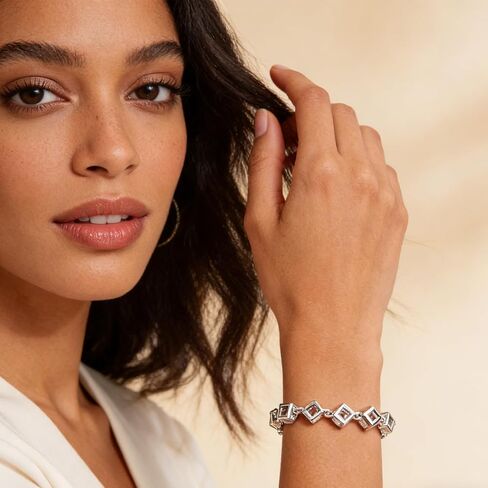 Silver Cubic Crystal Chain Bracelet for Women, S925 Adjustable Tennis-Inspired Crystal Bracelet, Versatile for Parties, Dates, Daily Commutes and Casual Vacations in Saudi Arabia