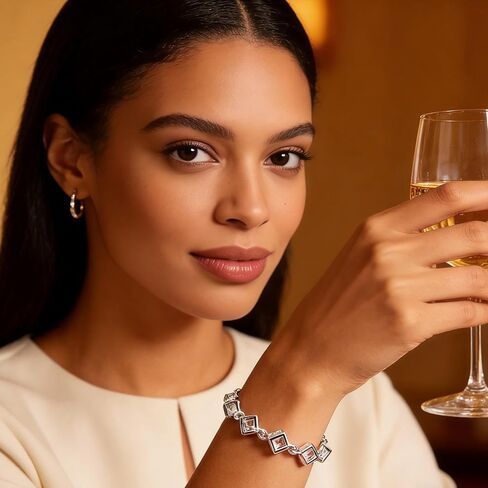 Silver Cubic Crystal Chain Bracelet for Women, S925 Adjustable Tennis-Inspired Crystal Bracelet, Versatile for Parties, Dates, Daily Commutes and Casual Vacations in Saudi Arabia
