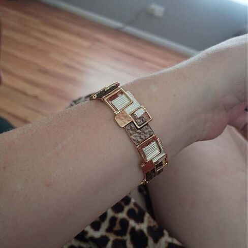 Geometric Square Enamel Bracelets for Women, Trendy Zinc Alloy Minimalist Retro Vintage Jewelry, Khaki Brown White Gold Tone Drip Oil Design Daily Wear Vacation Party Gift in Saudi Arabia