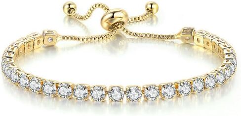 Tennis Chain Crystal Beads Slider Bracelet 14K Gold Silver Plated Adjustable Exquisite Classic Rhinestone Seed Bead Bracelet for Women Wedding Party Jewelry Gift-1 in Saudi Arabia