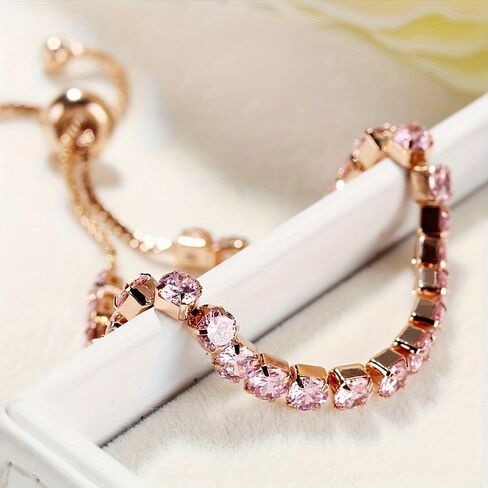 Tennis Chain Crystal Beads Slider Bracelet 14K Gold Silver Plated Adjustable Exquisite Classic Rhinestone Seed Bead Bracelet for Women Wedding Party Jewelry Gift-1 in Saudi Arabia