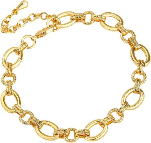 Fashion 18K Gold-Plated Wide Women's Chain Bracelet with Large and Small O-Shaped Links | Exquisite Layered Women's Gold Chain Bracelet in Saudi Arabia