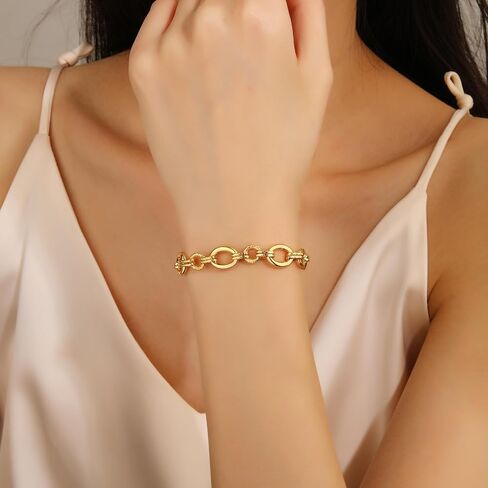 Fashion 18K Gold-Plated Wide Women's Chain Bracelet with Large and Small O-Shaped Links | Exquisite Layered Women's Gold Chain Bracelet in Saudi Arabia