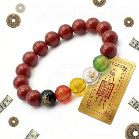 Chinese Feng Shui Bracelet with Amulet Card, Red Cinnabar Money & Wealth Magnet, Good Luck Charms for Energy Protection, Temple Blessed Lucky Stretch Beads Success Gift for Men Women in Kuwait