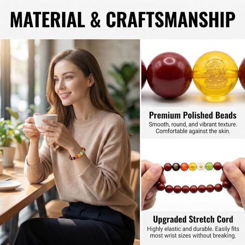 Chinese Feng Shui Bracelet with Amulet Card, Red Cinnabar Money & Wealth Magnet, Good Luck Charms for Energy Protection, Temple Blessed Lucky Stretch Beads Success Gift for Men Women in Kuwait