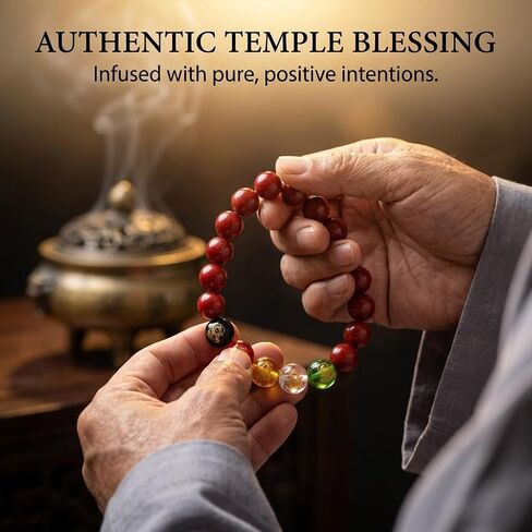 Chinese Feng Shui Bracelet with Amulet Card, Red Cinnabar Money & Wealth Magnet, Good Luck Charms for Energy Protection, Temple Blessed Lucky Stretch Beads Success Gift for Men Women in Kuwait