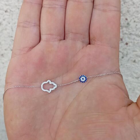 MYSTIC JEWELS 925 Sterling Silver Hamsa Hand of Fatima Evil Eye Bracelet, 6 + 1.2 inches, CZ Stones in Saudi Arabia