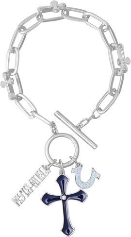 True Religion Silvertone Blue Cross Horseshoe Link Toggle Bracelet in Saudi Arabia