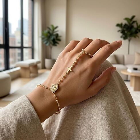 Gold Hand Chain Bracelet - Tri-color Medal Ring Bracelets, Dainty Jewelry for Women in Saudi Arabia