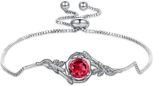 Vintage Rose with Round Birthstone Box Chain Bracelet 925 Sterling Silver Retro Gemstone Adjustable Bracelet for Birthday Women in Kuwait