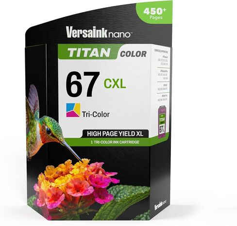 VersaInk-Nano HP 67 CXL Titan Tri-Color Ink Cartridge Replacement of HP 67 and 67 XL, Works with HP DESKJET 2723,2734,2755,2855,4133,4155,4255, Envy 6055,6075,6455,6475 in Kuwait
