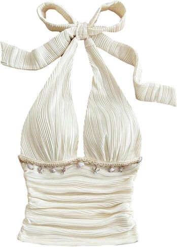 BEAUDRM Women's Halter Tops Starfish Y2k Cute Summer Tops Textured Ruched Going Out Top Beach Vacation Outfits in Saudi Arabia