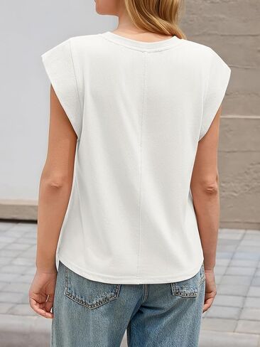 Tankaneo Womens Summer Cap Sleeve Tank Tops Trendy Casual Sleeveless Shirts Crew Neck Loose Fit Boxy Tees in Kuwait