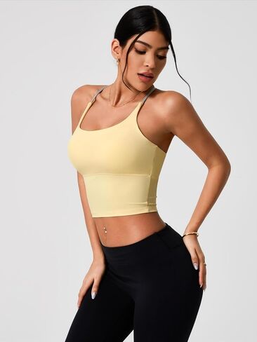 Women's Yoga Tank Tops with Built-in Bra 2-in-1, Contrast Color Strappy Backless Workout Top, Sexy Open Back Athletic Cami in Kuwait