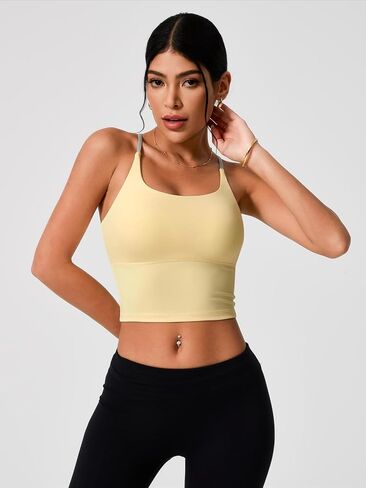 Women's Yoga Tank Tops with Built-in Bra 2-in-1, Contrast Color Strappy Backless Workout Top, Sexy Open Back Athletic Cami in Kuwait