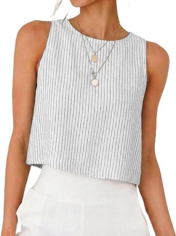 IDEALSANXUN Womens Striped Tank Tops Spring Summer Beach Crop Cute Cotton Sleeveless Shirts Vest Top in Kuwait