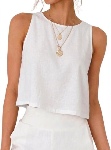 IDEALSANXUN Womens Striped Tank Tops Spring Summer Beach Crop Cute Cotton Sleeveless Shirts Vest Top in Kuwait