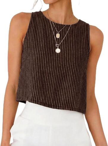 IDEALSANXUN Womens Striped Tank Tops Spring Summer Beach Crop Cute Cotton Sleeveless Shirts Vest Top in Kuwait