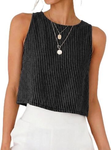 IDEALSANXUN Womens Striped Tank Tops Spring Summer Beach Crop Cute Cotton Sleeveless Shirts Vest Top in Kuwait