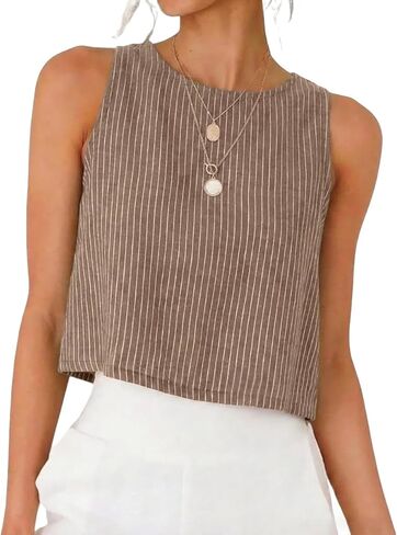 IDEALSANXUN Womens Striped Tank Tops Spring Summer Beach Crop Cute Cotton Sleeveless Shirts Vest Top in Kuwait