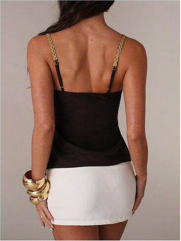 RoseSeek Women's V Neck Spaghetti Strap Cami Ruffle Top Asymmetrical Ruched Peplum Going Out Tops in Kuwait