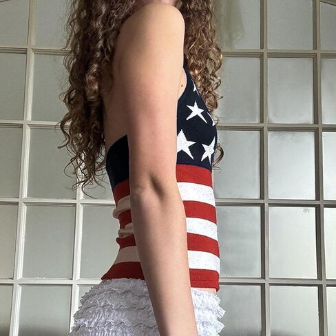 Women's American Flag Tank Tops 4th of July Sleeveless Halter Neck Flag Pattern Vest Patriotic Cami Tops Going Out in Kuwait