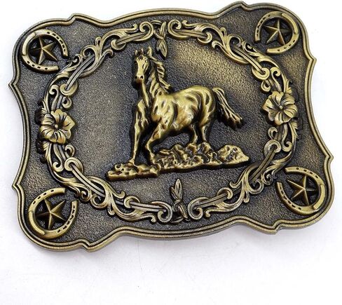 rnuie Western Cowboy Belt Buckle for Men(2 Pieces),Vintage Metal Horse Belt Buckle and American Flag Cross Belt Buckle (Brass Running Horse) in Saudi Arabia