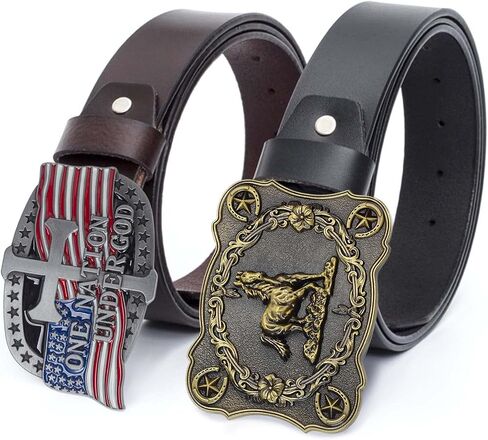 rnuie Western Cowboy Belt Buckle for Men(2 Pieces),Vintage Metal Horse Belt Buckle and American Flag Cross Belt Buckle (Brass Running Horse) in Saudi Arabia