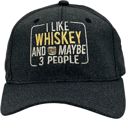 Funny Drinking Cap – I Like Whiskey and Maybe 3 People Embroidered Black Adjustable Hat for Men – Sarcastic Introvert Humor Headwear – Cool Novelty Bar and Lounge Cap in Kuwait