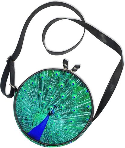 WIHVE Round Crossbody Bag Blue Peacock Circle Crossbody Purse Bag in Saudi Arabia