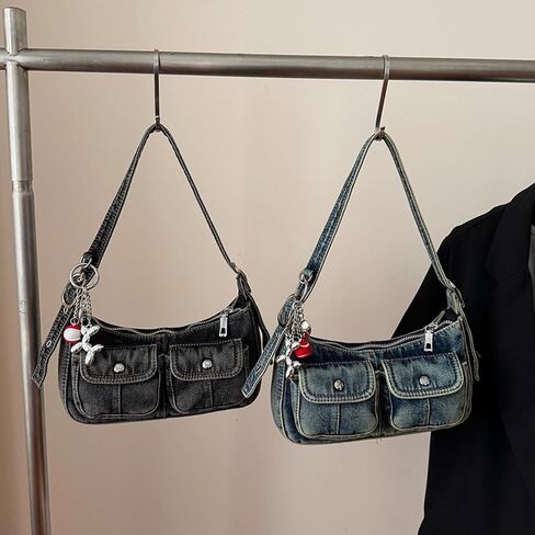 Y2k Vintage Denim Crossbody Bag for Women, Adjustable Strap Small Hobo Purse with Zipper Closure,Multiple Pockets Handbag in Kuwait