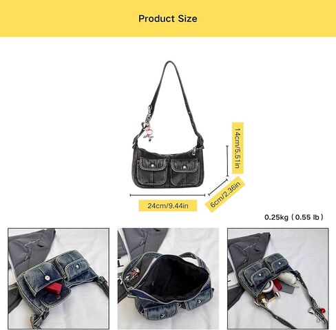 Y2k Vintage Denim Crossbody Bag for Women, Adjustable Strap Small Hobo Purse with Zipper Closure,Multiple Pockets Handbag in Kuwait