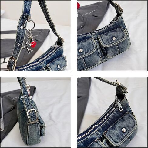 Y2k Vintage Denim Crossbody Bag for Women, Adjustable Strap Small Hobo Purse with Zipper Closure,Multiple Pockets Handbag in Kuwait