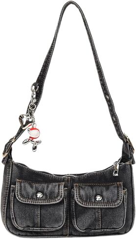 Y2k Vintage Denim Crossbody Bag for Women, Adjustable Strap Small Hobo Purse with Zipper Closure,Multiple Pockets Handbag in Kuwait