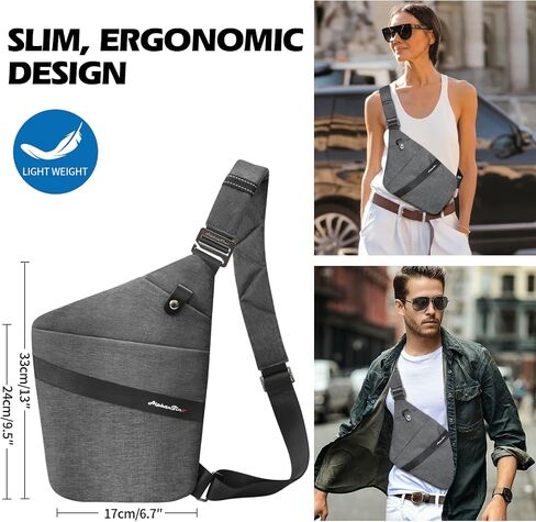 Anti-Theft Crossbody Bag for Women & Men - Pickpocket Proof Lockable Zipper, RFID Blocking, Hidden Pockets & Slash-Resistant Slim Sling Bag For Travel (Dark Gray) in Kuwait