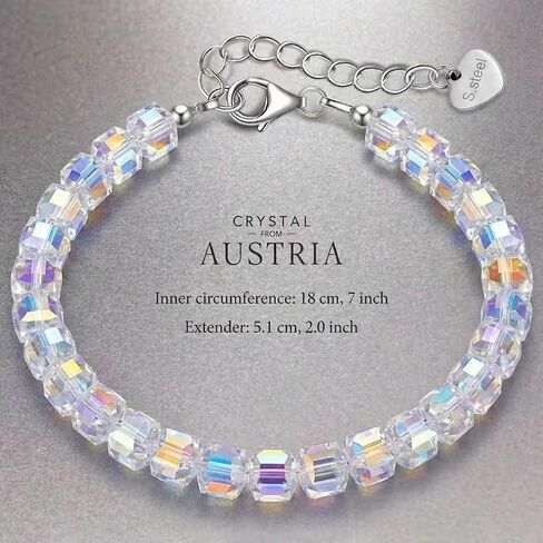 Austrian Style Aurora Crystal Bracelet for Women, Iridescent Faceted Beaded Bracelet, Adjustable 7"-9" with Extender, Elegant Gift for Birthday & Mother’s Day in Kuwait