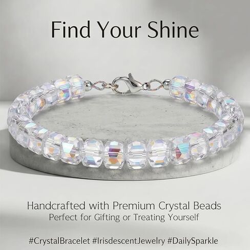 Austrian Style Aurora Crystal Bracelet for Women, Iridescent Faceted Beaded Bracelet, Adjustable 7"-9" with Extender, Elegant Gift for Birthday & Mother’s Day in Kuwait