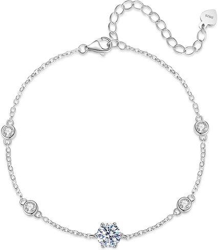Sterling Silver Moissanite Bracelet for Women, 1CT D Color VVS1 Adjustable Diamond Bracelets for Women 6.5"+2" White Gold Plated, Perfect Jewelry Gifts for Her in Saudi Arabia