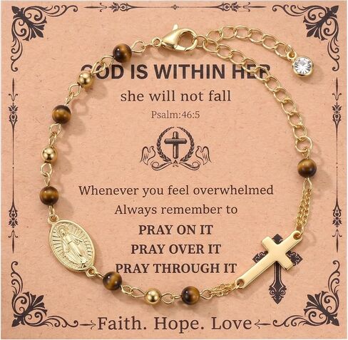 Cross Bracelet Gifts for Women Her - 14K Gold Plated Religious Faith Belief Virgin Mary Bracelets Gifts for Mom Daughter Girlfriend Bestie‌ Wife Mothers Day Birthday Graduation Baptism Anniversary‌ in Kuwait