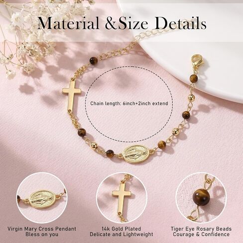 Cross Bracelet Gifts for Women Her - 14K Gold Plated Religious Faith Belief Virgin Mary Bracelets Gifts for Mom Daughter Girlfriend Bestie‌ Wife Mothers Day Birthday Graduation Baptism Anniversary‌ in Kuwait