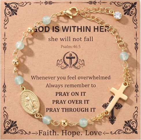 Cross Bracelet Gifts for Women Her - 14K Gold Plated Religious Faith Belief Virgin Mary Bracelets Gifts for Mom Daughter Girlfriend Bestie‌ Wife Mothers Day Birthday Graduation Baptism Anniversary‌ in Saudi Arabia