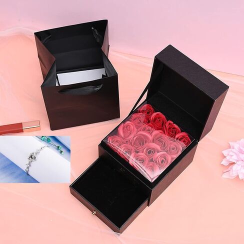 Preserved Red Rose with I Love You in 100 Languages Bracelet Projection Heart Bracelet Gifts for Women Wife Girlfriend Mom on Birthday Valentines Mothers’ Day in Kuwait