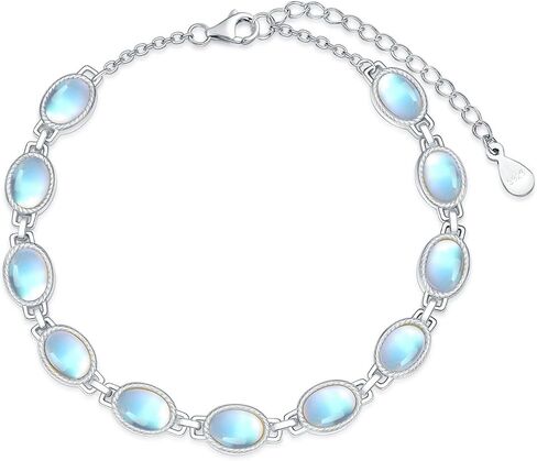 Moonstone Bracelet for Women 925 Sterling Silver 5X7mm Oval Shaped Moonstone Link Bracelet Ladies Jewelry Gifts 7 Inch with 2 Inch in Saudi Arabia